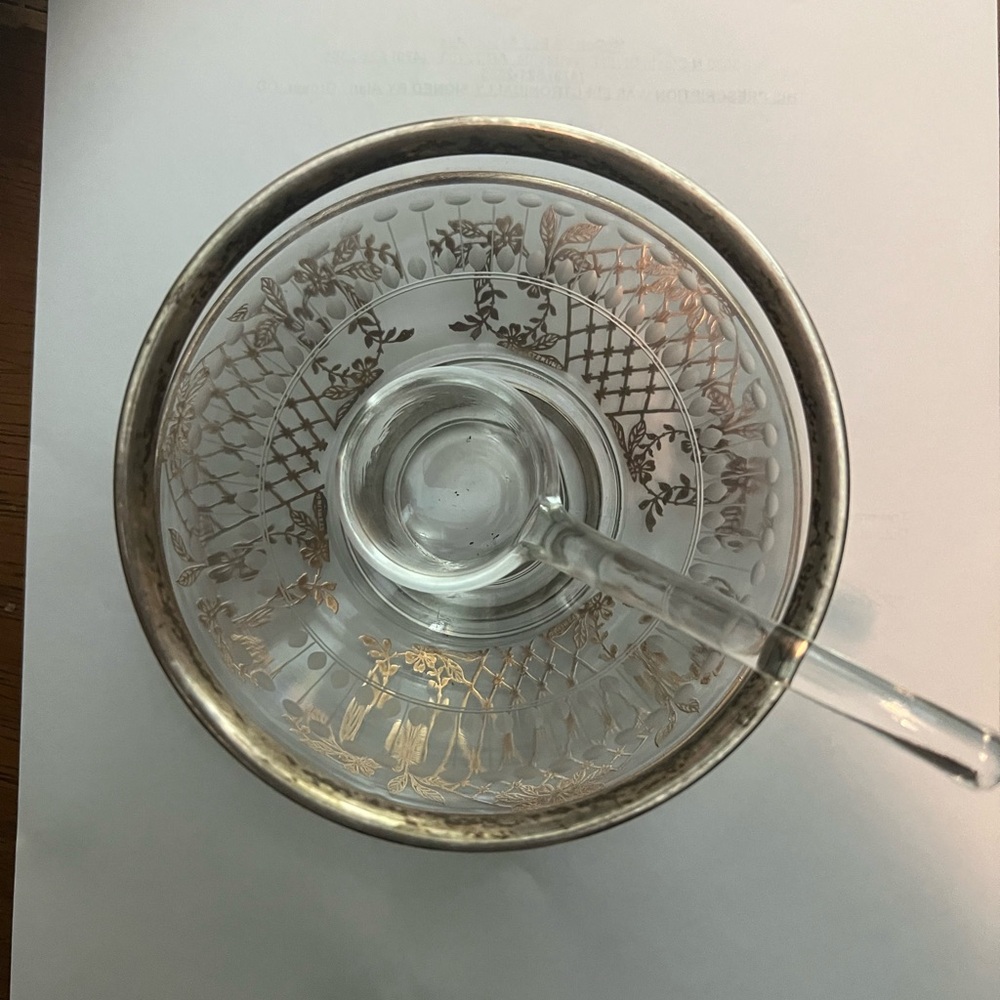 Elegant Crystal Dip Dish and Plate with Sterling Silver Accents